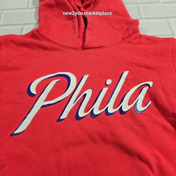PHILADELPHIA 76ERS Hoodie kids medium Red Jordan Sweatshirt Sweater warm long - Picture 2 of 10